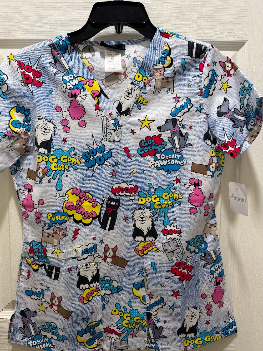 Cherokee 🐾 Paw-Some Dogs & Cats Cartoon Scrub Top